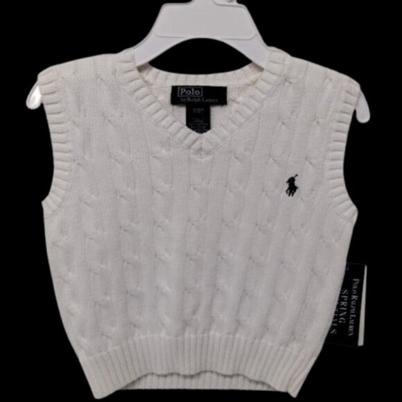 Polo by Ralph Lauren Y2K Sweater Vest 100 % Cotton Boys 2 T White with Logo NWT - Picture 4 of 10